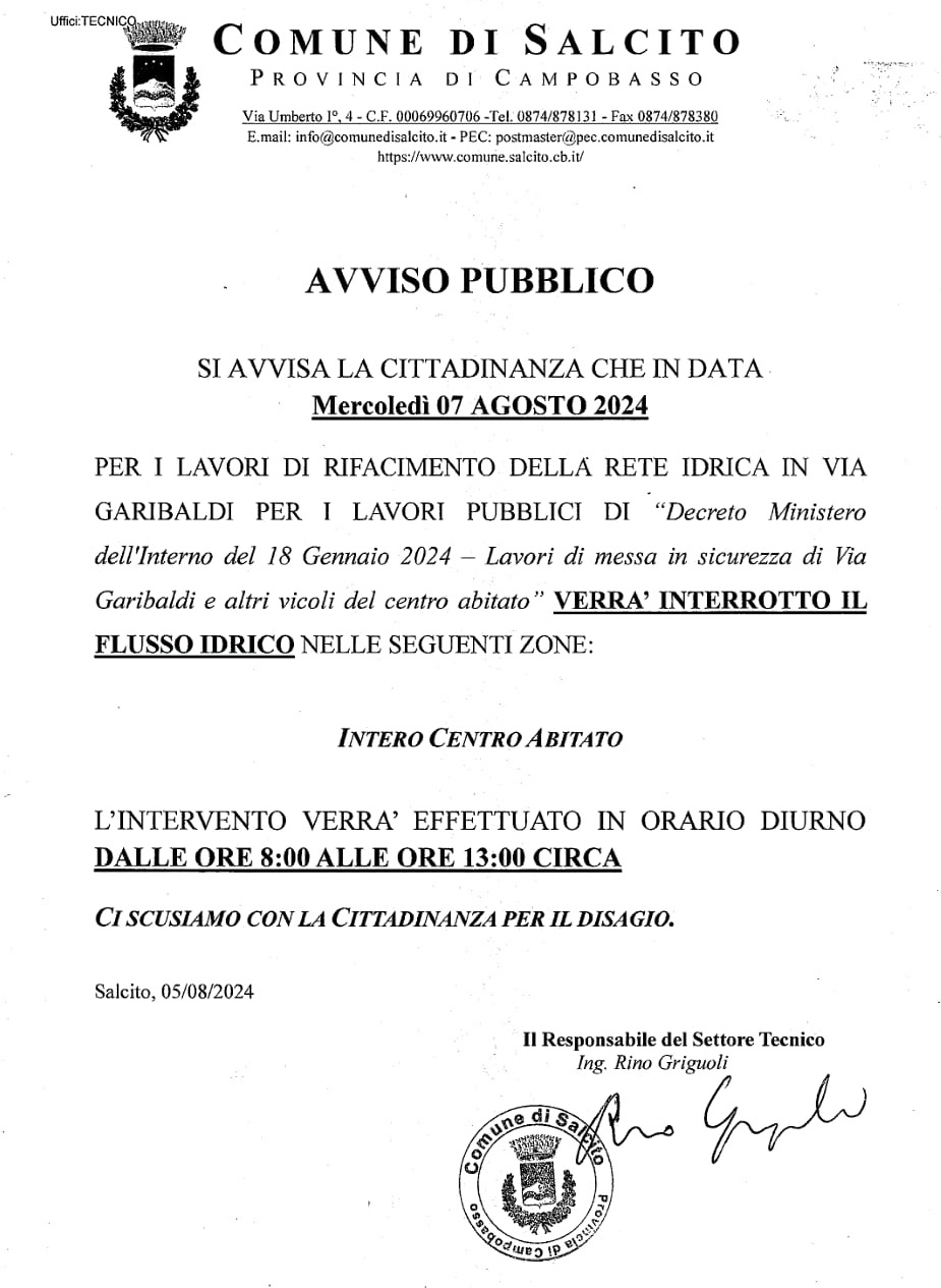 Interruzione erogazione acqua per lavori