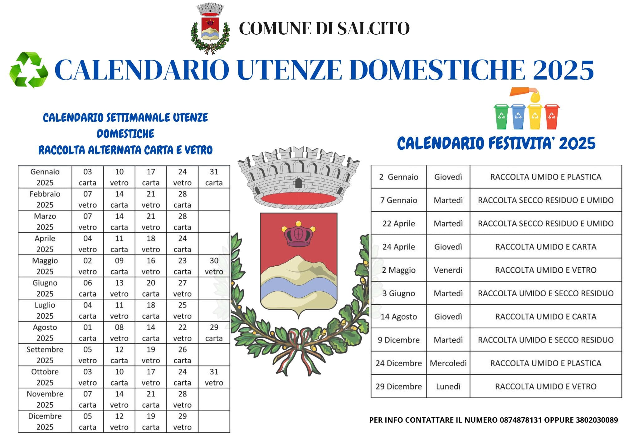 Raccolta differenziata - CALENDARIO UTENZE DOMESTICHE 2025