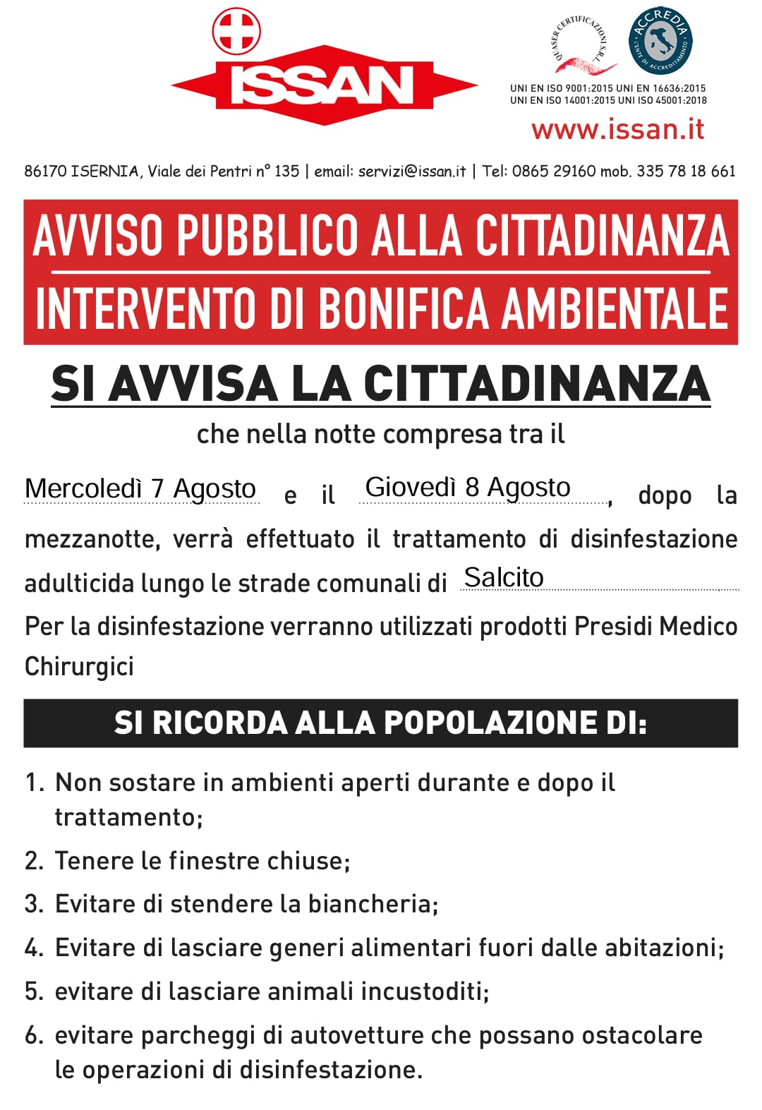 Disinfestazione  del 07.08.2024