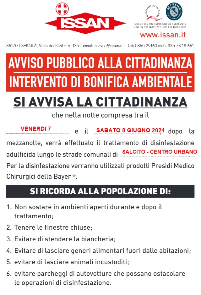 Disinfestazione giugno 2024