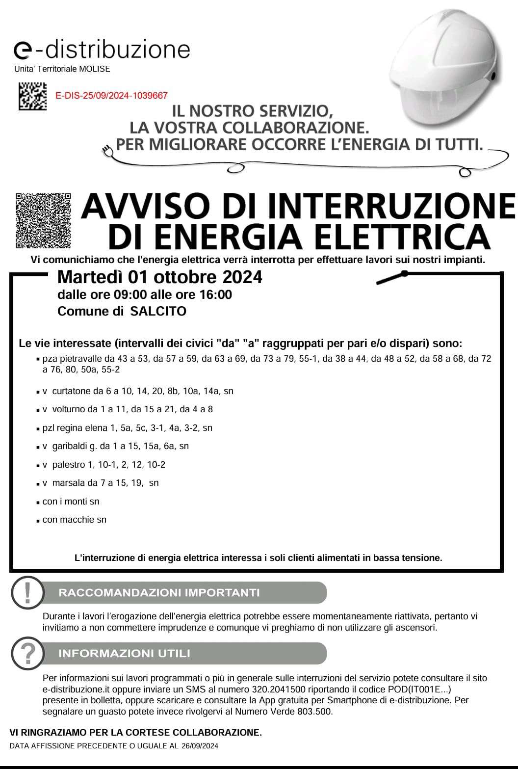 Avviso interruzione energia elettrica